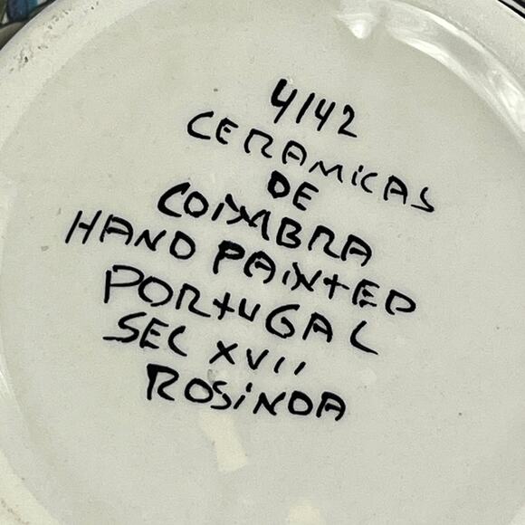 Ceramicas De Coimbra Portugal Hand Painted Floral Animal Soup Cup 7" x 3.5" - Picture 7 of 11